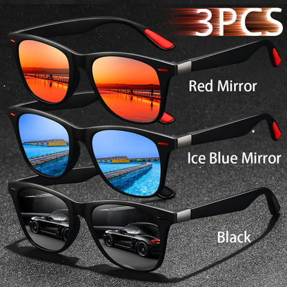 3 PCS Fashion Vintage Sunglasses Men Women Fishing Driving Man Luxury Brand Designer Sun Glasses Anti-Glare Retro Eyewear UV400