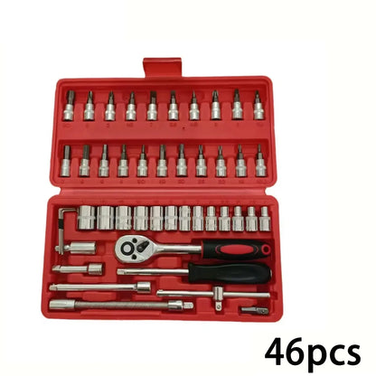 46pcs 1/4 Inch Drive Socket Set for Motor Ratchet Wrench Set Motorcycle Tool Kit, Bit Socket Wrench Set Metric Mechanic Tool Set