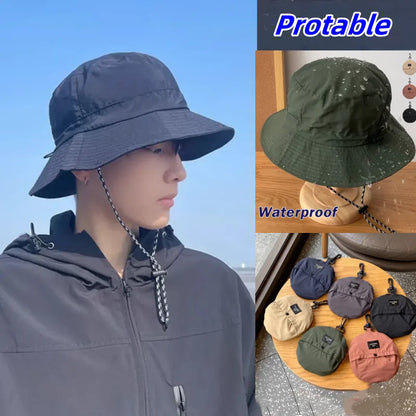 Protable Waterproof Cycling Hiking Camping Suncreen Fisherman Bucket Hat Sunhat Men Women Summer Big Brim Anti-UV Panama Caps