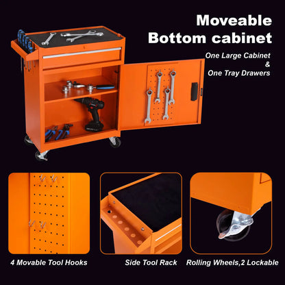 Tool Chest, 5-Drawer Rolling Tool Storage Cabinet with Detachable Top Tool Box, Liner, Universal Lockable Wheels, Adjustable She