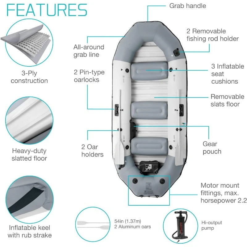 68376EP Mariner 4 Inflatable Boat Set Includes Deluxe 54in Boat Oars and High-Output Pump