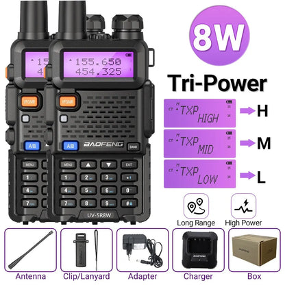 1/2PCS Baofeng UV 5R 5W 8W Walkie Talkie Ham CB Radio Long Range Dual Band VHF UHF FM Transceiver Two Way Radio UV5R K5 Plus