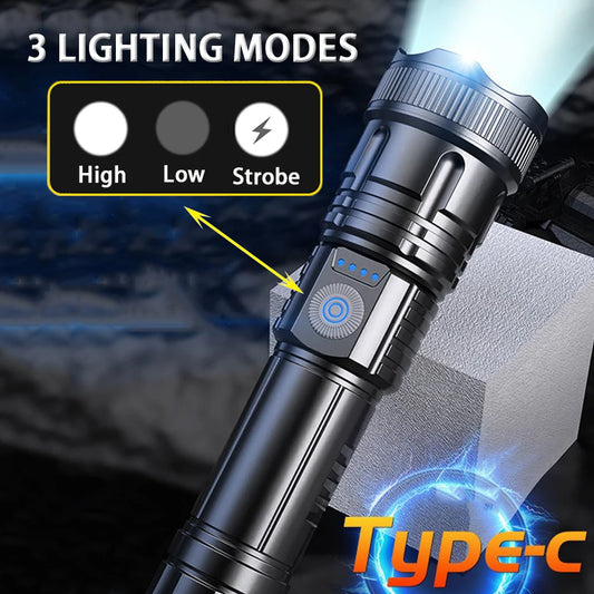 2pcs Strong Light Flashlight USB Rechargeable Small Xenon Lamp Portable Ultra Bright Long-range