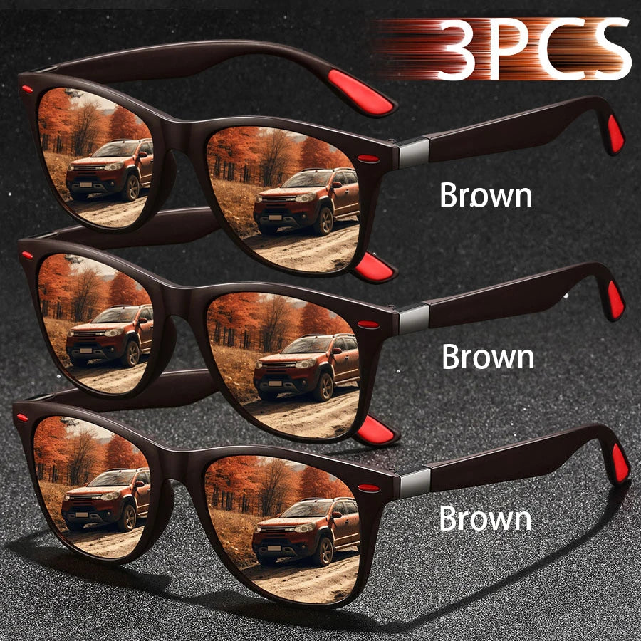 3 PCS Fashion Vintage Sunglasses Men Women Fishing Driving Man Luxury Brand Designer Sun Glasses Anti-Glare Retro Eyewear UV400