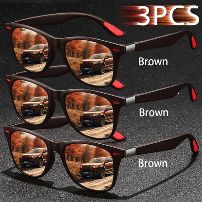 3 PCS Fashion Vintage Sunglasses Men Women Fishing Driving Man Luxury Brand Designer Sun Glasses Anti-Glare Retro Eyewear UV400