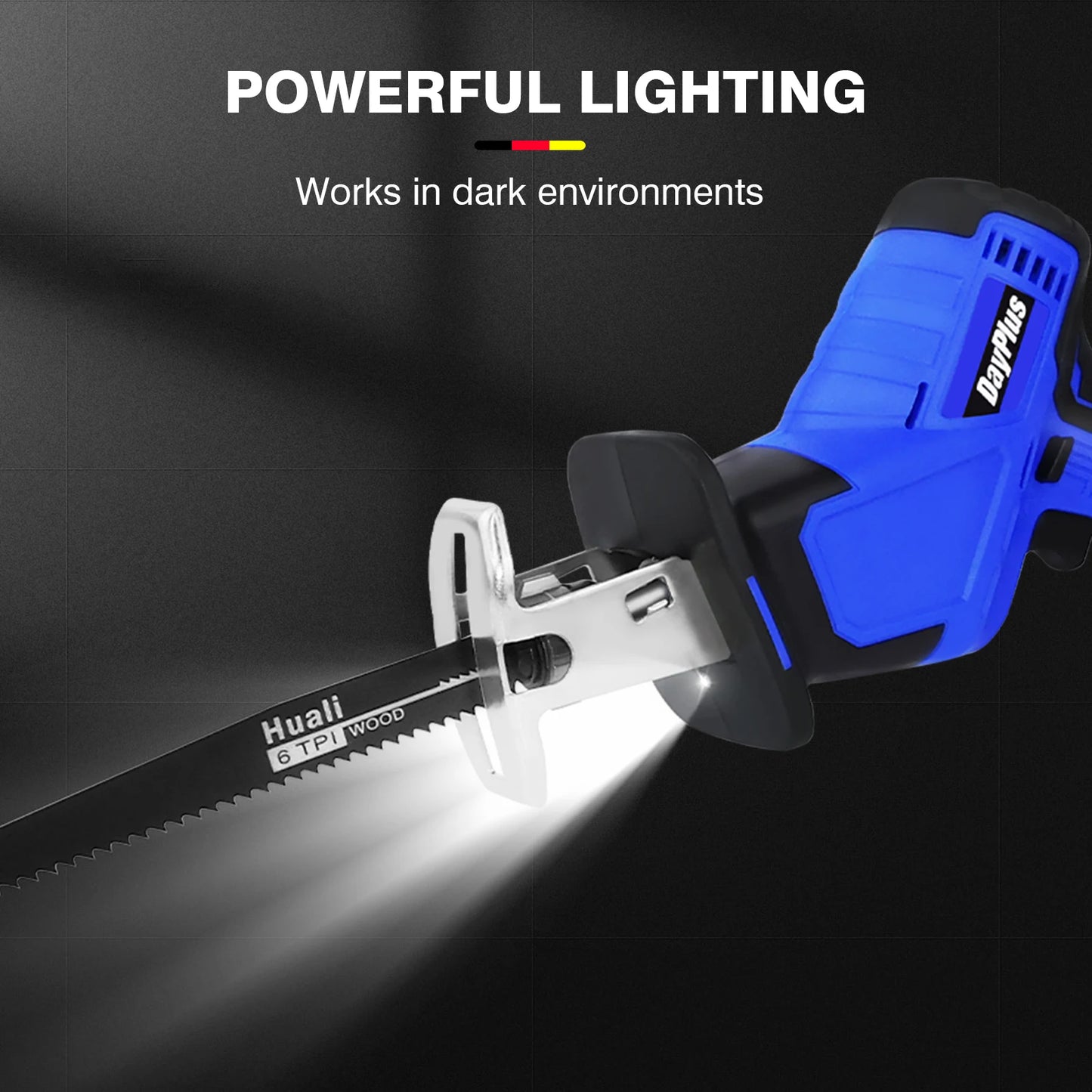 DayPlus Brushless Reciprocating Saw 21V Electric Cordless Reciprocating Saw Sabre Saw for Cut Wood With Battery & 4 Saw Blades