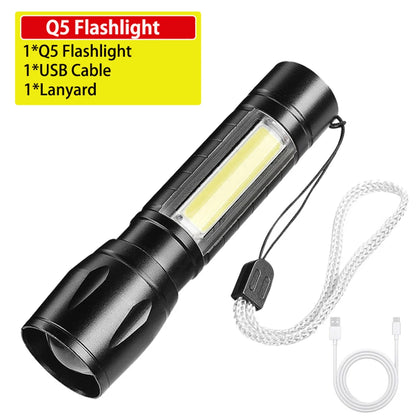 2pcs Strong Light Flashlight USB Rechargeable Small Xenon Lamp Portable Ultra Bright Long-range