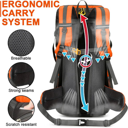 Waterproof 50L Lightweight Backpack with Rain Cover