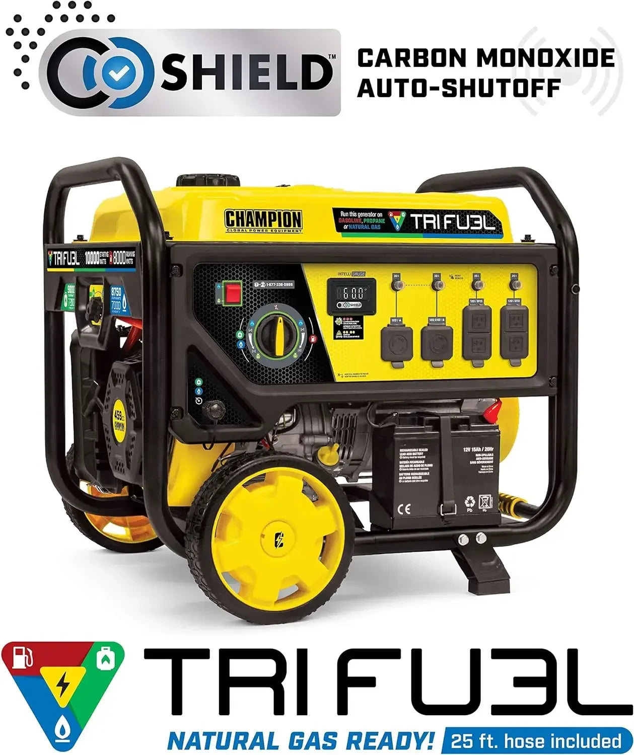 New 100416 10,000/8,000-Watt TRI Fuel Portable Natural Gas Generator, NG/LPG Hose Kits and CO Shield   | USA | NEW