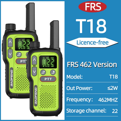 2PCS Baofeng BF-T18 Dual PTT Mini Walkie Talkie NOAA PMR FRS Flashlight Portable Long Range Support Type-C Two Way Ham Radio