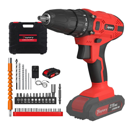 DayPlus 21V Cordless Power Drill, 3/8" Handheld Screwdriver Drill Set with 25+1 Torque Setting,1.5AH Li-ion Battery&Fast Charger