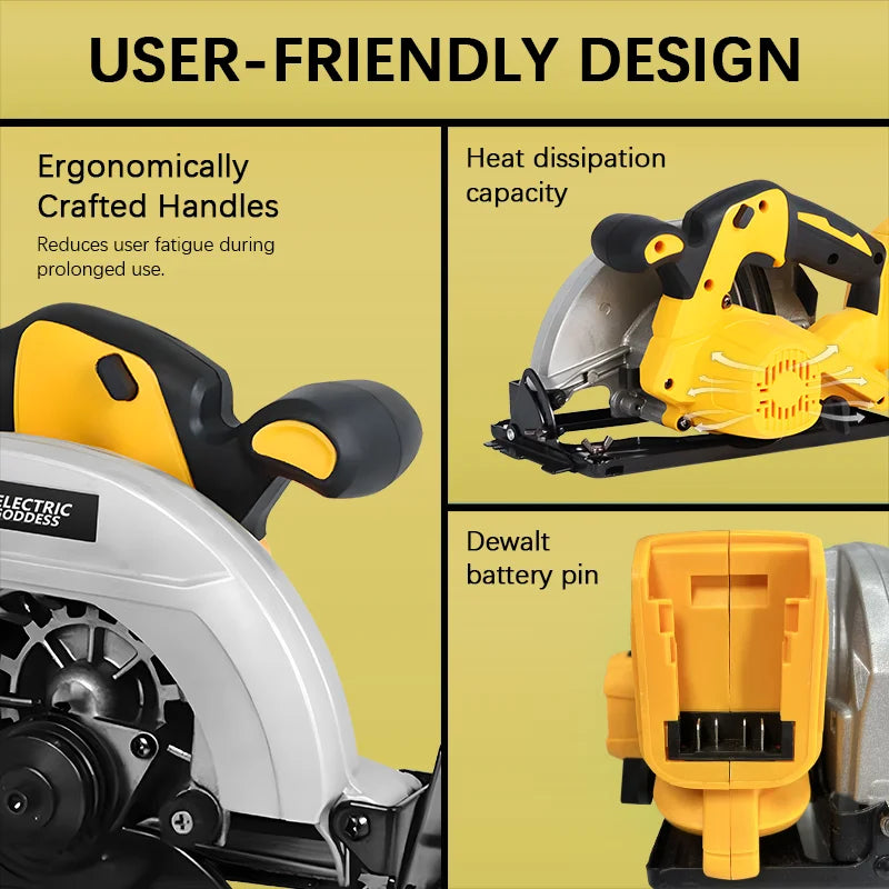 7-inch Cordless Circular Saw 5000rpm Brushless Woodworking Saw 45-degree Cutting Angle Adjustment For Dewalt 20v Batteries