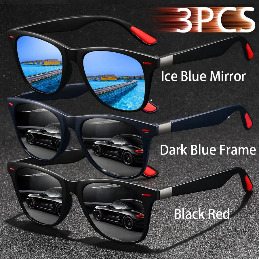 3 PCS Fashion Vintage Sunglasses Men Women Fishing Driving Man Luxury Brand Designer Sun Glasses Anti-Glare Retro Eyewear UV400