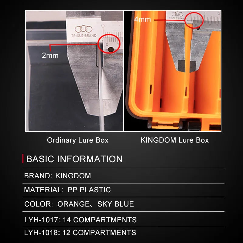 Kingdom Bait Fishing Tackle Box 12 14 Compartments Lure Hook Accessories Boxes Double-sided Portable Plastic Bait Storage Box