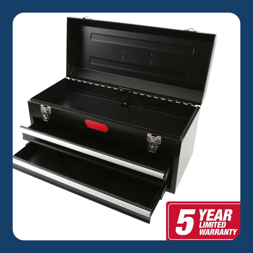 20-inch 2-Drawer Tool Box, Tool Chest with Flip-up Lid, Black, Steel