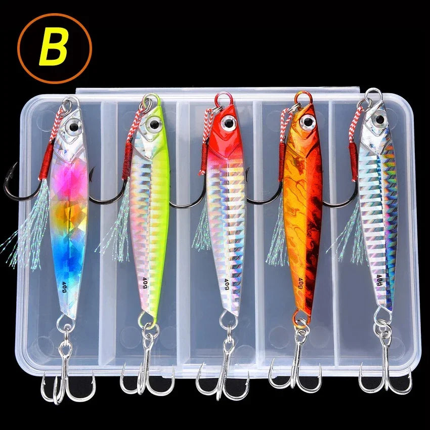 5pcs Metal Jig Fishing Lure Weights 10g-40g Trolling Hard Bait Bass Fishing Bait Tackle Trout Jigging Lure Jigs