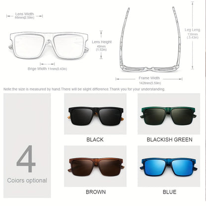 New Square Casual Sunglasses Wood Grain Spring Hinges UV400 Protection Unisex Outdoor Daily Eyewear