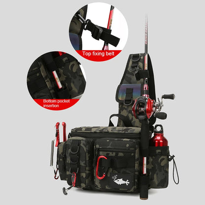 Fishing Tackle & Gear Sling Backpack with Rod Holder