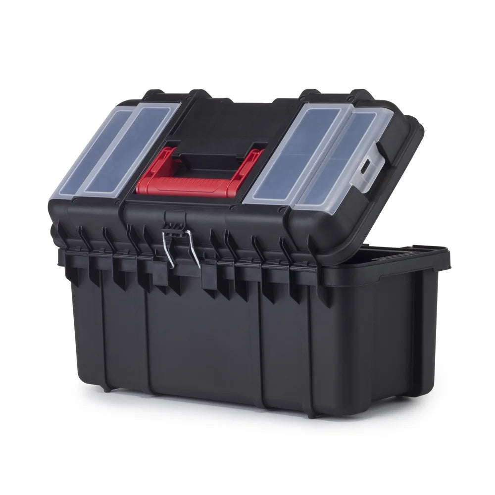 19 Inch Plastic Toolbox Heavy Duty Storage Kit Portable Tool Organizer Removable Tray Lid Organizers Lockable Design