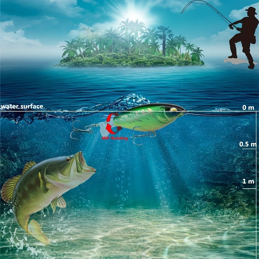 1Pcs Topwater Top Water Fishing Lure 6g/10g Trolling Catfish Artificial Hard Bait with Soft Rotating Tail Fishing Tackle