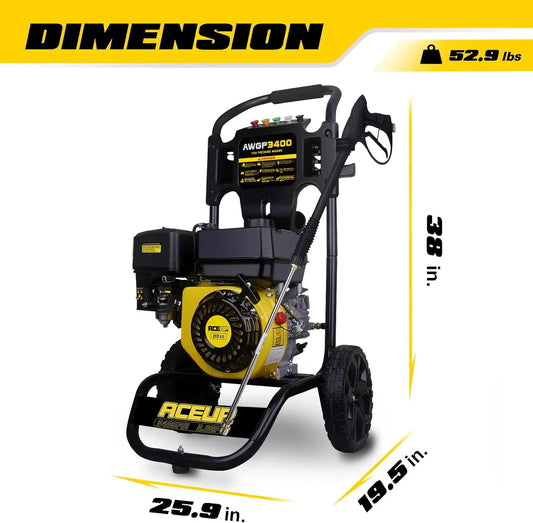 Aceup Energy Gas Pressure Washer 3400 PSI 2.6 GPM, High Pressure Washer 212CC Gas Power