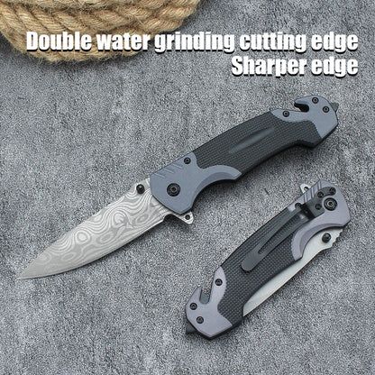 Stainless Steel Folding Knife Pocket Defense Pocket Knife Outdoor Damascus Pattern Tactical