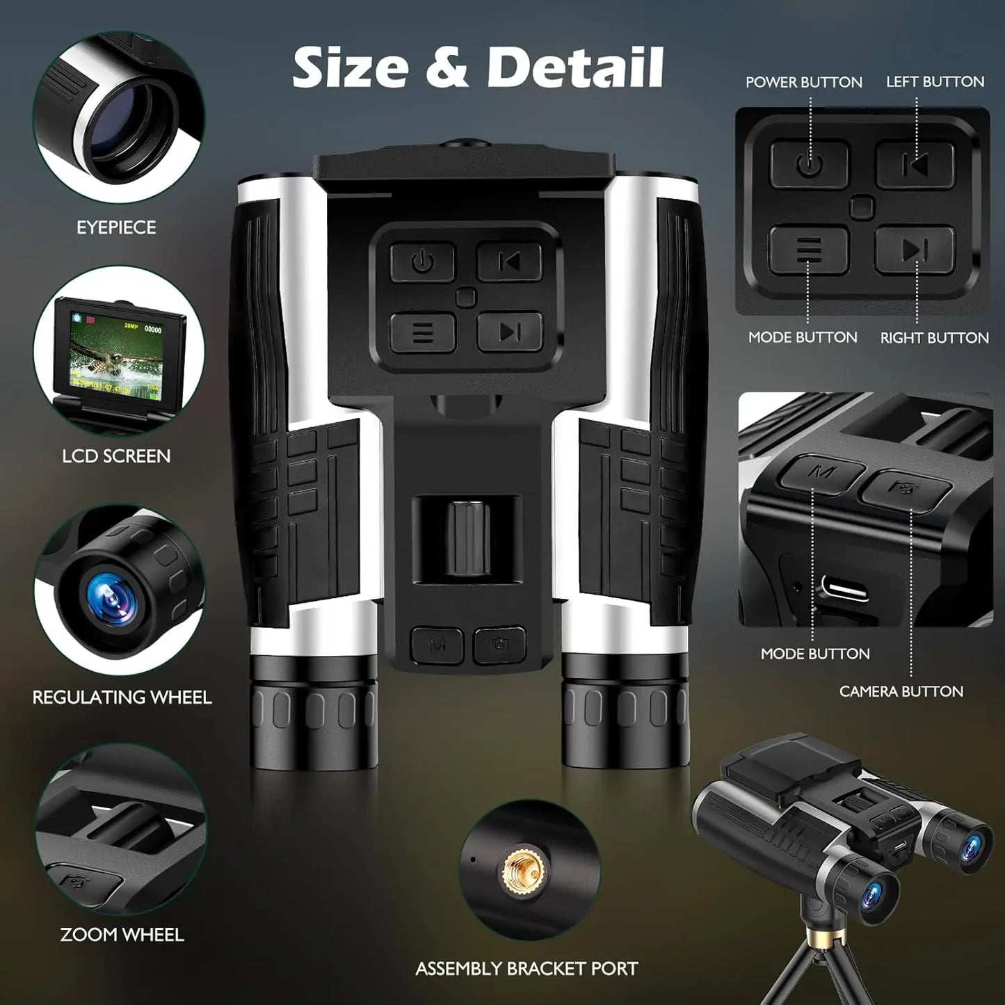 -HD Digital Binocular Telescope Camera, VCR Function, 2.4 "LCD Display Screen for Camping,
