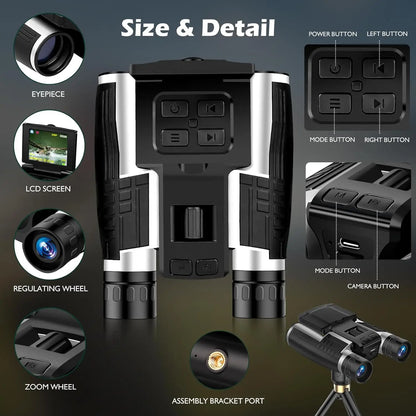 -HD Digital Binocular Telescope Camera, VCR Function, 2.4 "LCD Display Screen for Camping,
