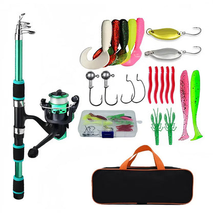 Fishing Pole Set Full Kits With Telescopic Fishing Rod And Spinning Reel Baits Hooks