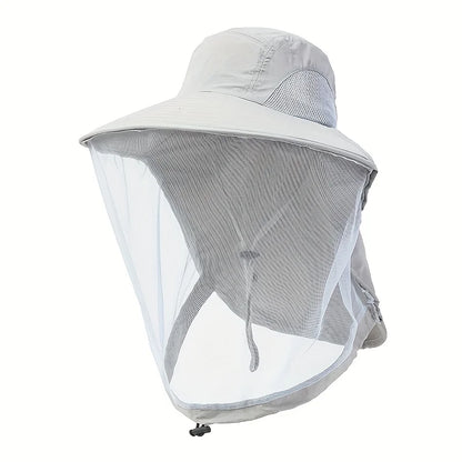 UV Protection Hat with Face Mask Breathable Insect Protection Wide Brim Fishing Hat Outdoor Sport Nature Hiking Camping Mesh Hat