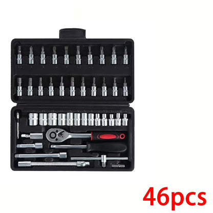 46pcs 1/4 Inch Drive Socket Set for Motor Ratchet Wrench Set Motorcycle Tool Kit, Bit Socket Wrench Set Metric Mechanic Tool Set