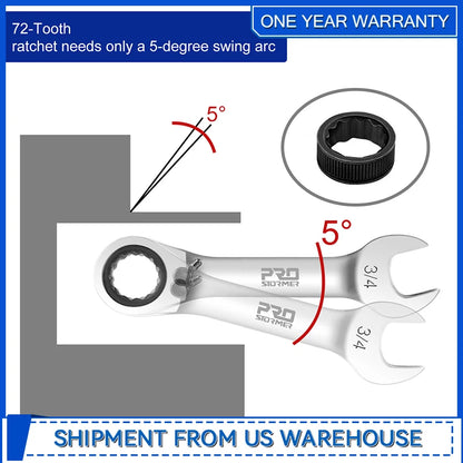 Double Sided Ratchet Wrench Set 10 Piece 5/16 to 3/4 72 Tooth Box End and Open End Wrench Set with Rolling Pouch By Prostormer