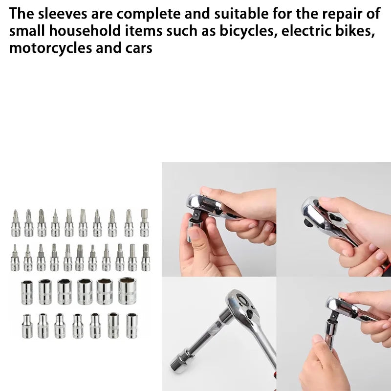 46pcs 1/4 Inch Drive Socket Set for Motor Ratchet Wrench Set Motorcycle Tool Kit, Bit Socket Wrench Set Metric Mechanic Tool Set