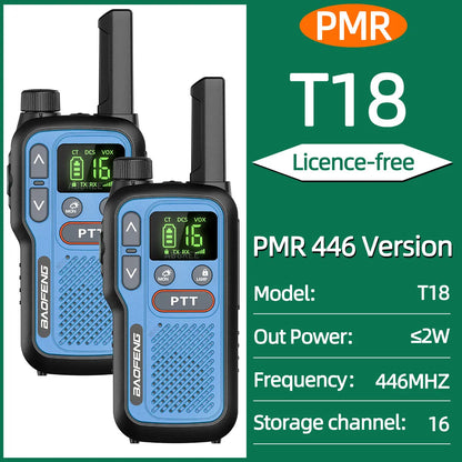 2PCS Baofeng BF-T18 Dual PTT Mini Walkie Talkie NOAA PMR FRS Flashlight Portable Long Range Support Type-C Two Way Ham Radio