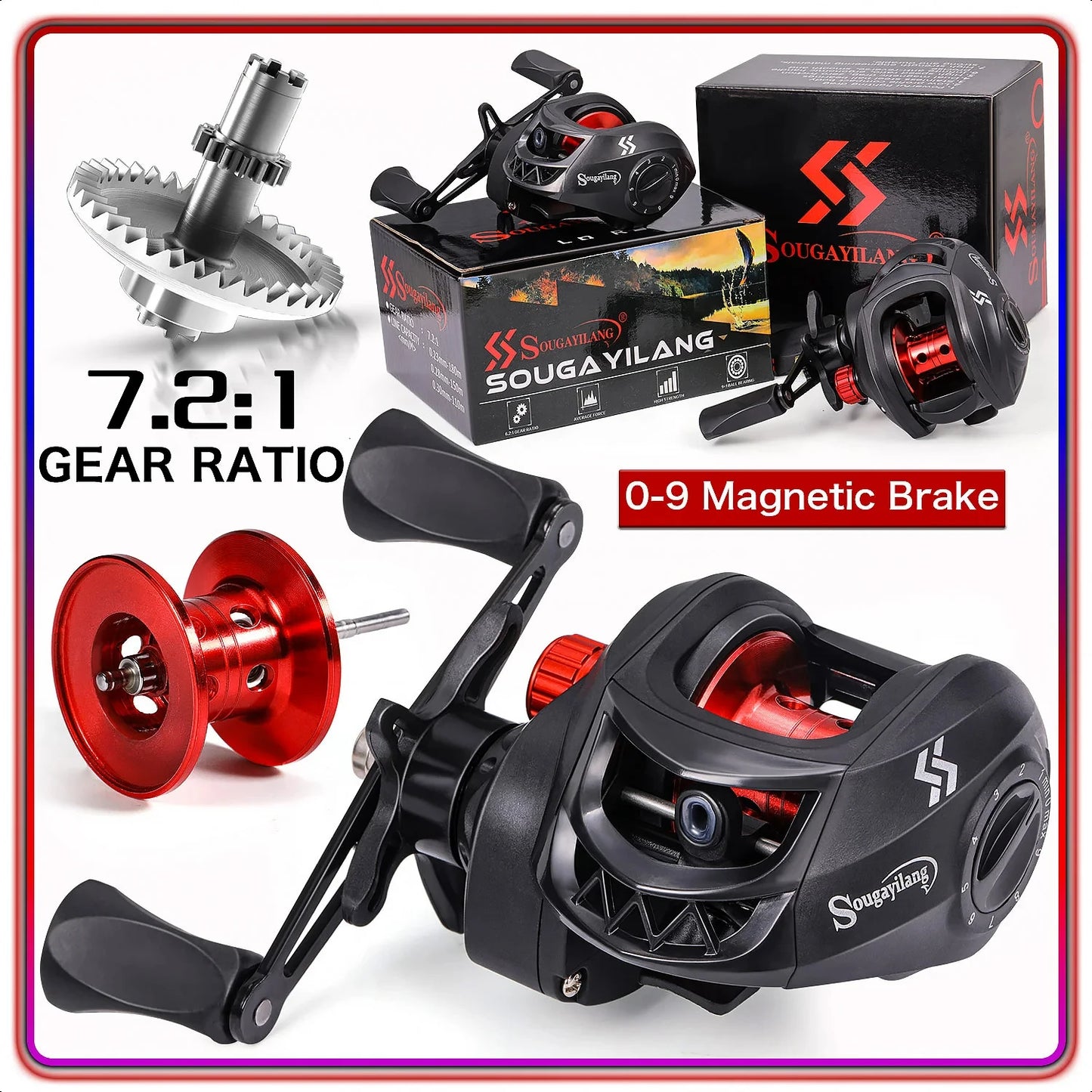 Casting Fishing Reel 7.2 1 Gear Ratio Max Drag 10kg Baitcasting Reel with Aluminum Spool