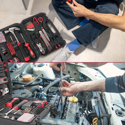 Prostormer 93-Piece Tool Kit, Basic Household Repair Tool Set with Toolbox Storage Case,for Homeowners and College Students(Red)