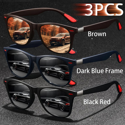 3 PCS Fashion Vintage Sunglasses Men Women Fishing Driving Man Luxury Brand Designer Sun Glasses Anti-Glare Retro Eyewear UV400