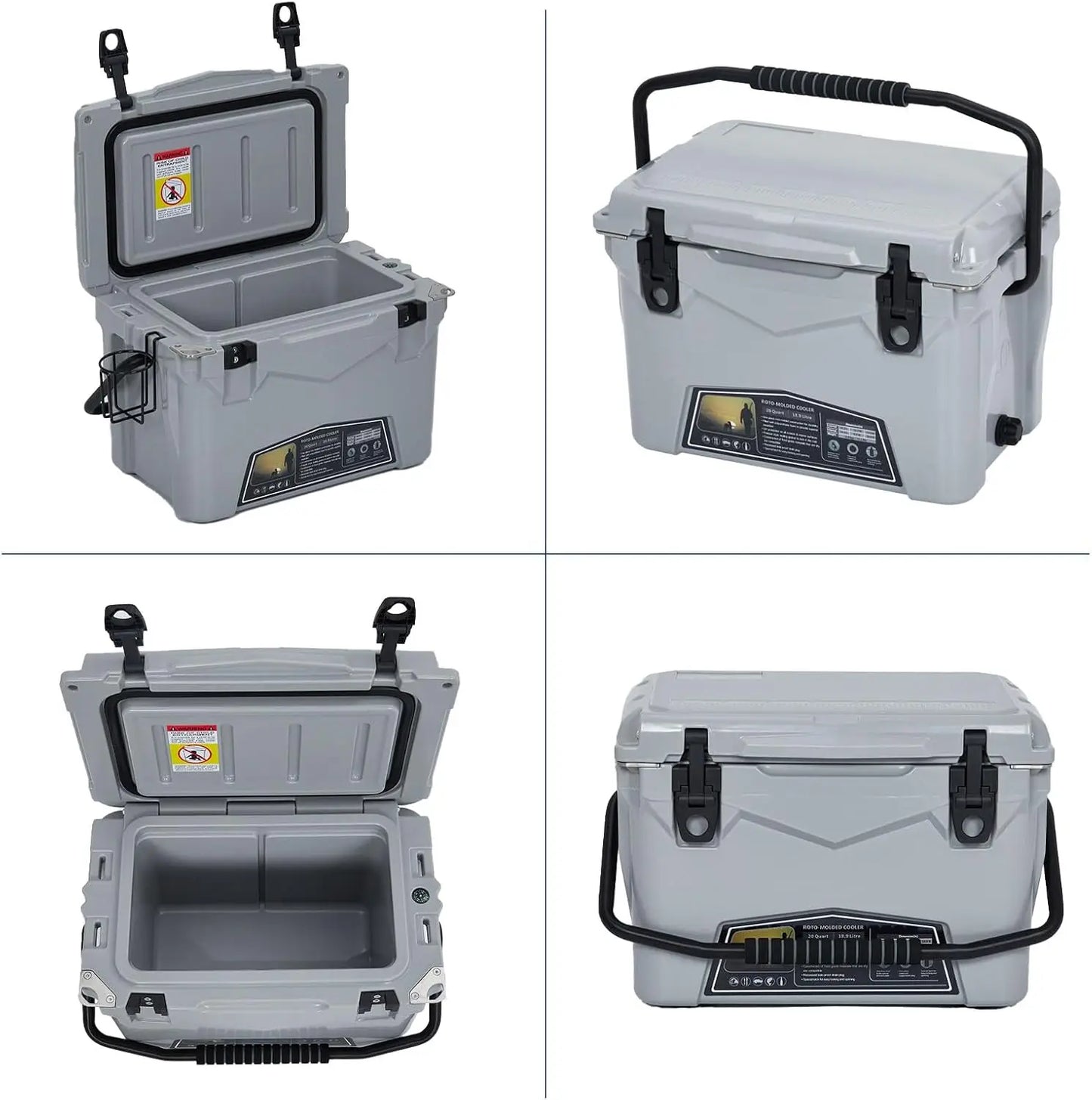 Portable Ice Cooler, Heavy Duty Ice Chest with Portable Cup Holder, Fish Ruler, Bottle Openers,