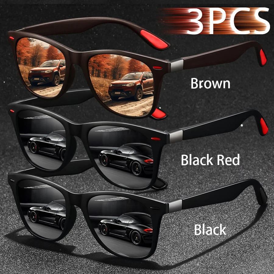 3 PCS Fashion Vintage Sunglasses Men Women Fishing Driving Man Luxury Brand Designer Sun Glasses Anti-Glare Retro Eyewear UV400
