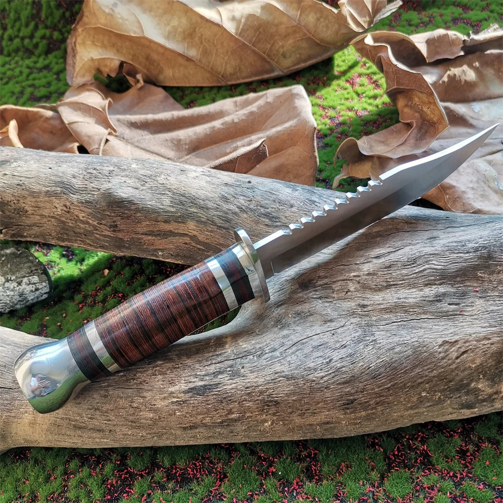 High-Quality 8CR15Mov Steel Blade Hunting Knife with Wooden Handle - Sharp and Reliable