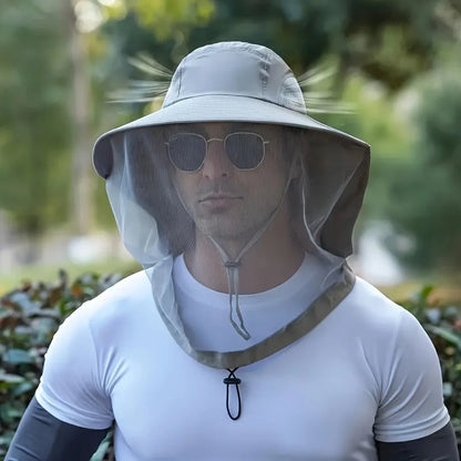 UV Protection Hat with Face Mask Breathable Insect Protection Wide Brim Fishing Hat Outdoor Sport Nature Hiking Camping Mesh Hat