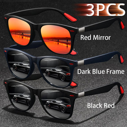 3 PCS Fashion Vintage Sunglasses Men Women Fishing Driving Man Luxury Brand Designer Sun Glasses Anti-Glare Retro Eyewear UV400