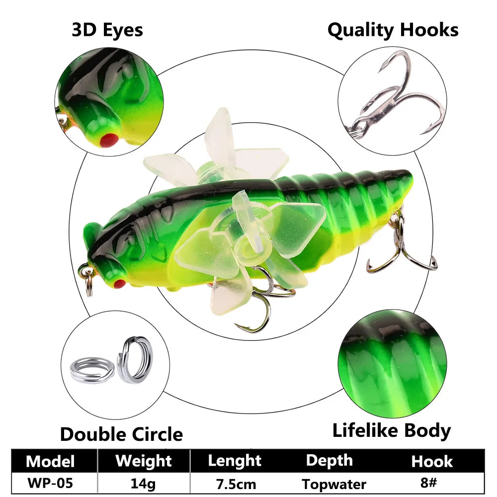 1 PC Popper Spin Fishing Lure Floating Hard Bait Artificial Spinning Baits 14G 7.5G