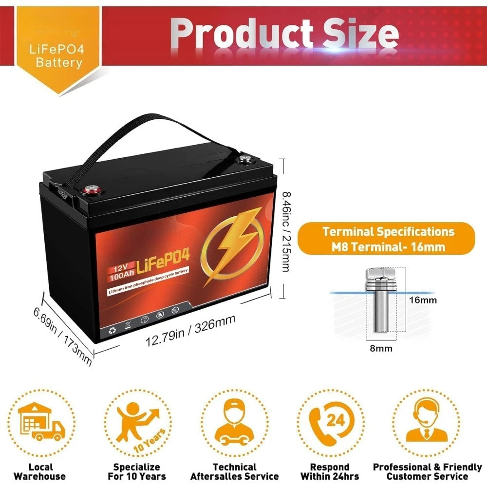 12V 100Ah lithium battery with Bluetooth for trolling motor, RV, Comping, Marine, Solar, Off-GRIDCAmping