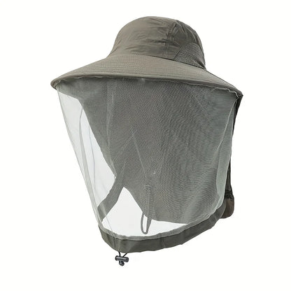 UV Protection Hat with Face Mask Breathable Insect Protection Wide Brim Fishing Hat Outdoor Sport Nature Hiking Camping Mesh Hat