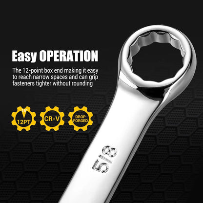 DEKOPRO Combination Wrench Set, SAE&Metric,  1/4'' to 1'' & 8-22mm, 12-Point, Chrome Vanadium Steel, with Plastic Tray