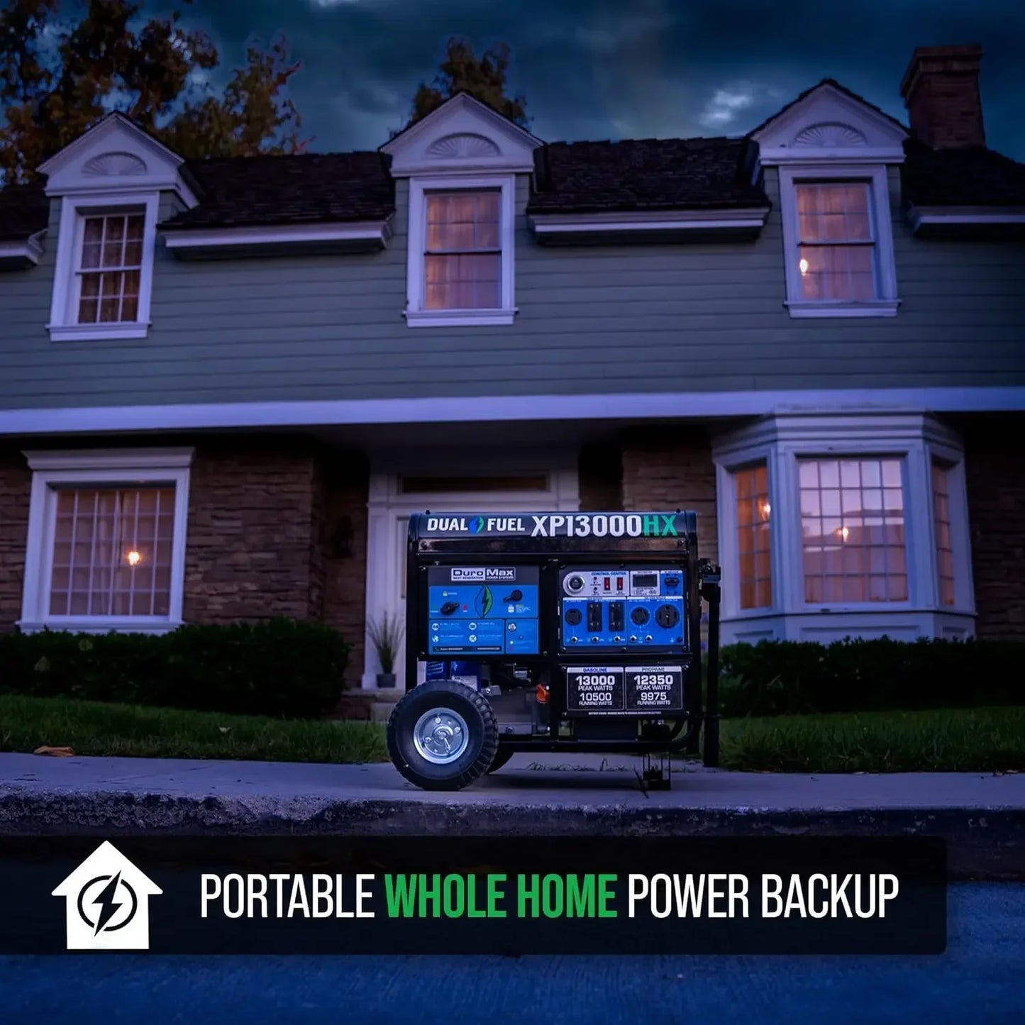 DuroMax XP13000HX Dual Fuel Portable Generator -13000 Watt Gas or Propane Powered - Electric Start w/ CO Alert 50 State Approved