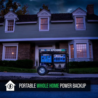DuroMax XP13000HX Dual Fuel Portable Generator -13000 Watt Gas or Propane Powered - Electric Start w/ CO Alert 50 State Approved