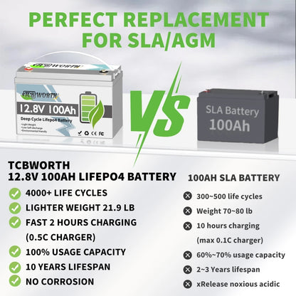 12V 100Ah LiFePO4 Battery Lithium Battery,With BMS 1280Wh,6000+ Deep Cycle