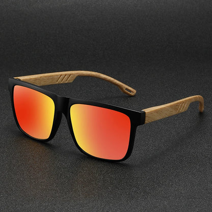 New Square Casual Sunglasses Wood Grain Spring Hinges UV400 Protection Unisex Outdoor Daily Eyewear